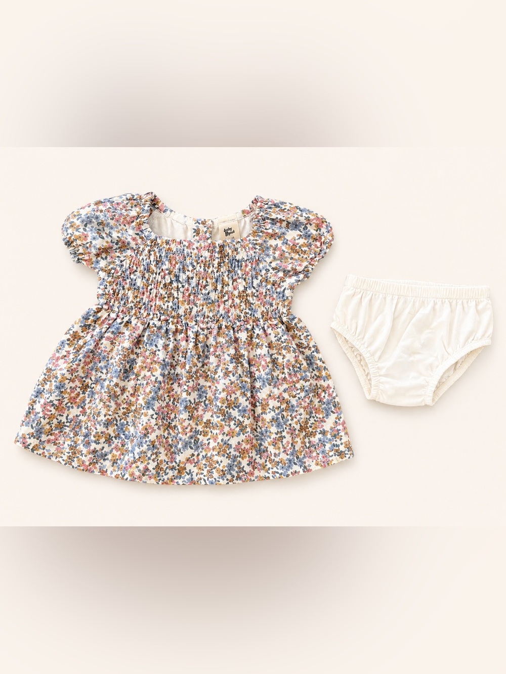 Floral Smocked Baby Dress with Cream Bloomers